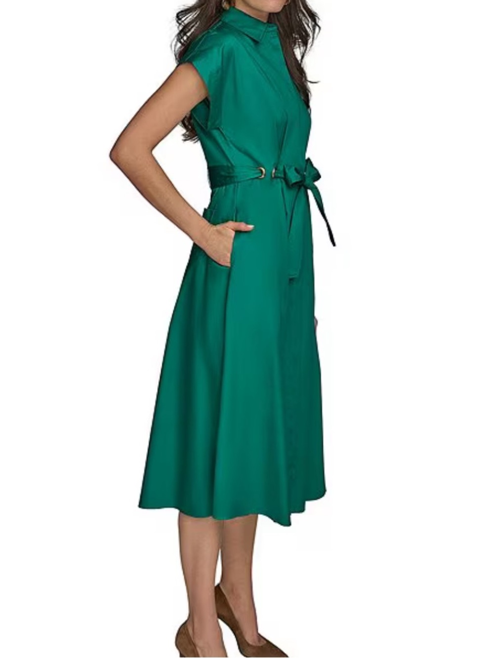 Donna Karan Shirtwaist Midi Dress with Tie Waist - Picture 4 of 10